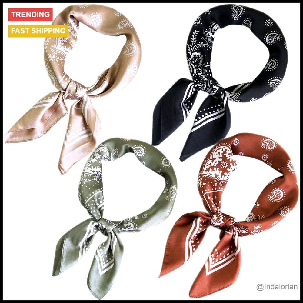Silk Feeling Satin Square Scarves Set of 4 Elegant Chic Versatile Accessories